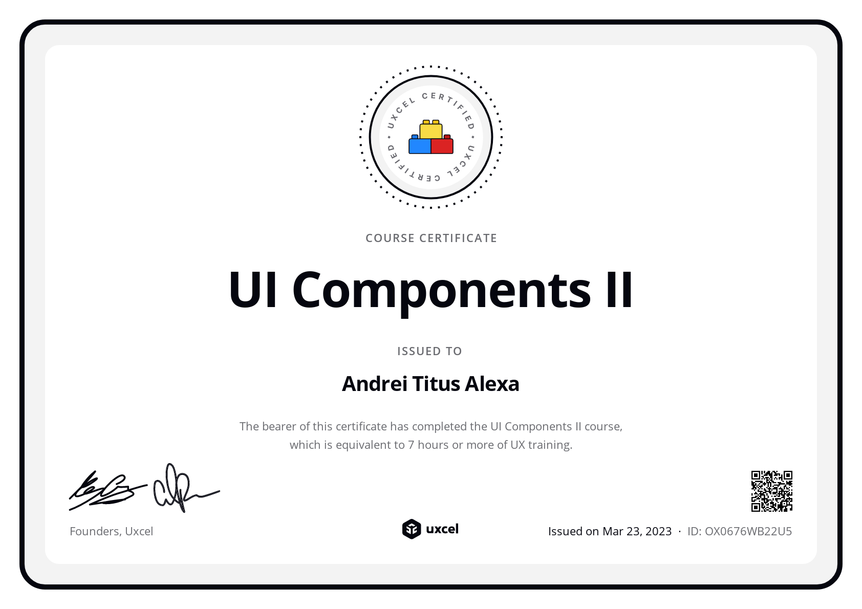 Andrei Titus Alexa's certificate